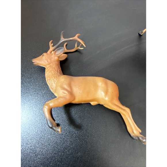 Vtg Lot of 2 Christmas REiNDEER Hard Plastic Deer Buck Village Decor Hong Kong - Picture 3 of 10